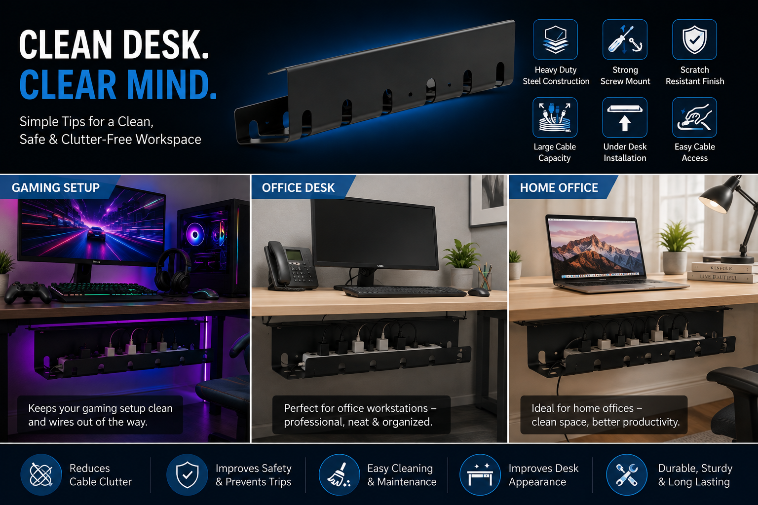 How to Organize Your Extension Board, Chargers & Cables Under a Desk